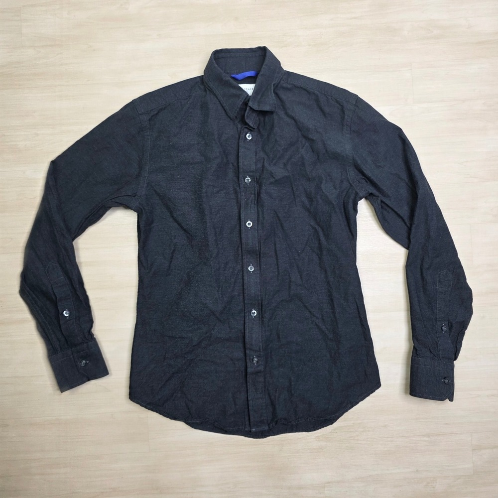 Teddy Stratford NYC Mens Charcoal Grey Hidden Zipper Front Button Down Shirt 0